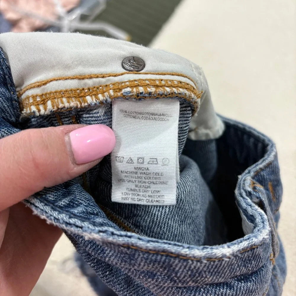 We The Free Harvey Distressed Medium Wash A-Line Denim Jean Skirt Size 26